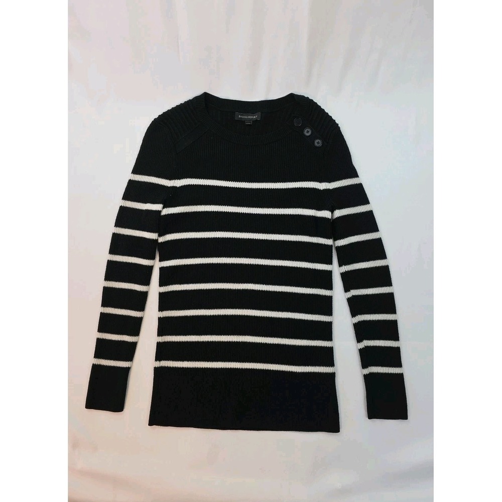 Banana Republic Womens Med Black White Striped Wool Cotton Merino Blend Sweater